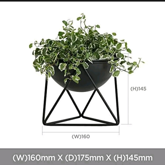 Black Modern Planter with Open Triangular Metal Stand - Picture 4 of 5